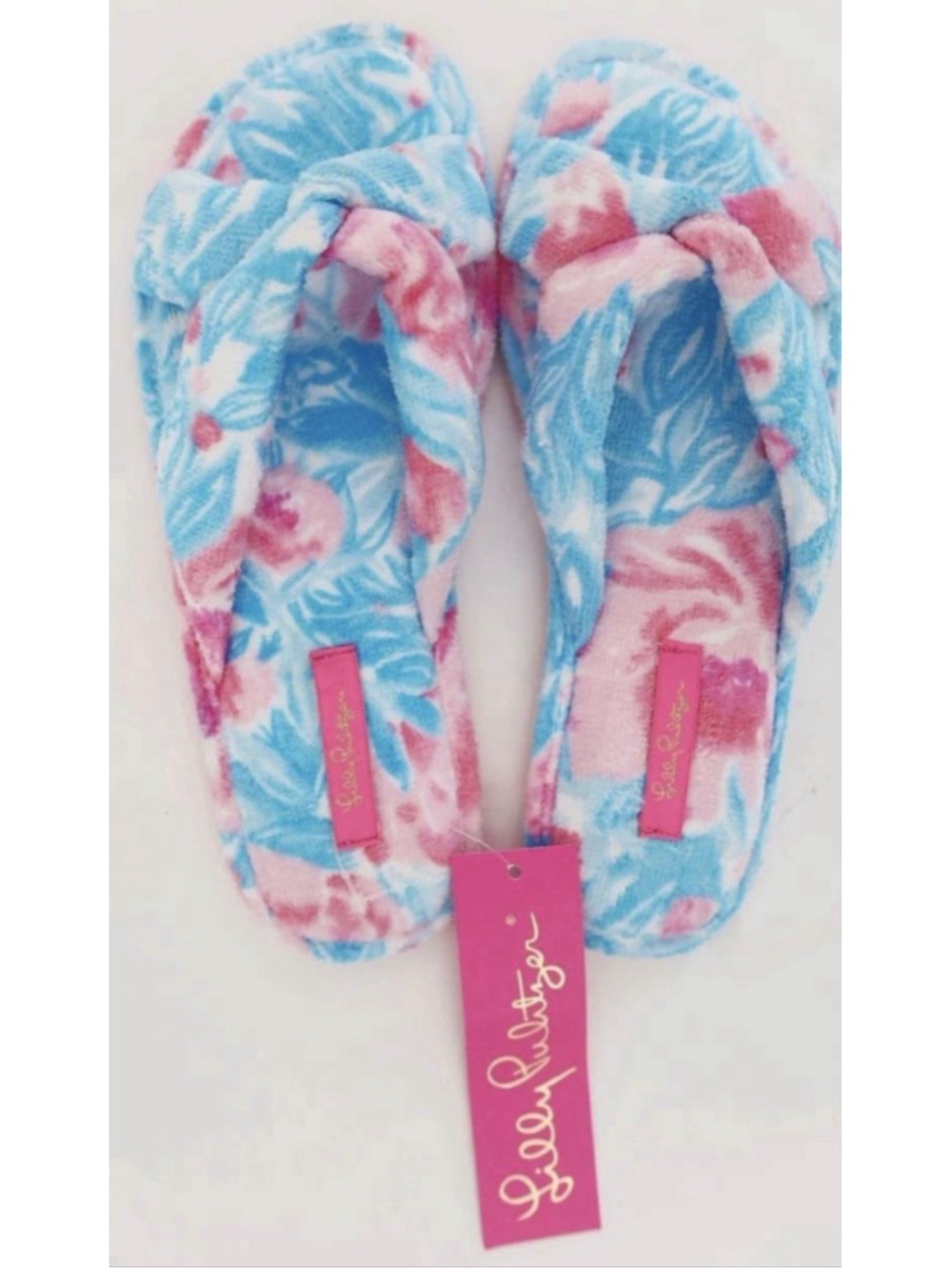 Lilly Pulitzer My Little Peony Women’s Terry Slide Slippers Bondi Blue Designer